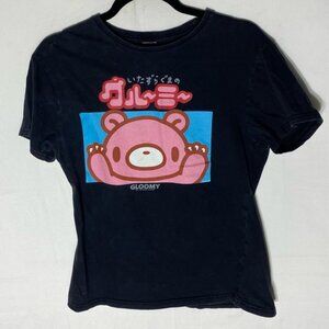 Gloomy The Naughty Grizzly Black Pink Graphic Tee Short Sleeve Crew Neck T Shirt